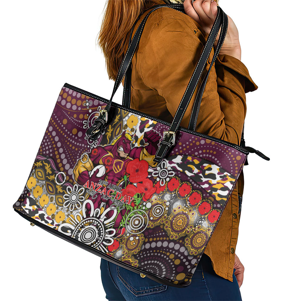 Brisbane Broncos ANZAC Day Leather Tote Bag Aboriginal Poppy Remembrance Rugby - Lest We Forget