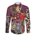 Brisbane Broncos ANZAC Day Long Sleeve Button Shirt Aboriginal Poppy Remembrance Rugby - Lest We Forget