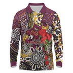 Brisbane Broncos ANZAC Day Long Sleeve Polo Shirt Aboriginal Poppy Remembrance Rugby - Lest We Forget