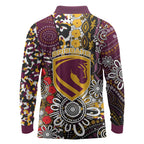 Brisbane Broncos ANZAC Day Long Sleeve Polo Shirt Aboriginal Poppy Remembrance Rugby - Lest We Forget