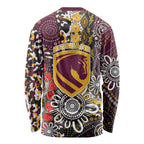 Brisbane Broncos ANZAC Day Long Sleeve Shirt Aboriginal Poppy Remembrance Rugby - Lest We Forget
