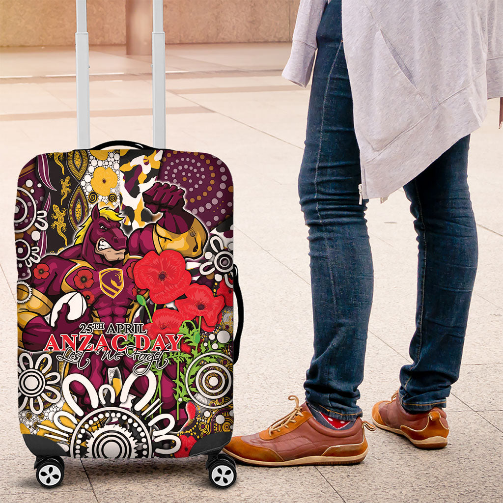 Brisbane Broncos ANZAC Day Luggage Cover Aboriginal Poppy Remembrance Rugby - Lest We Forget