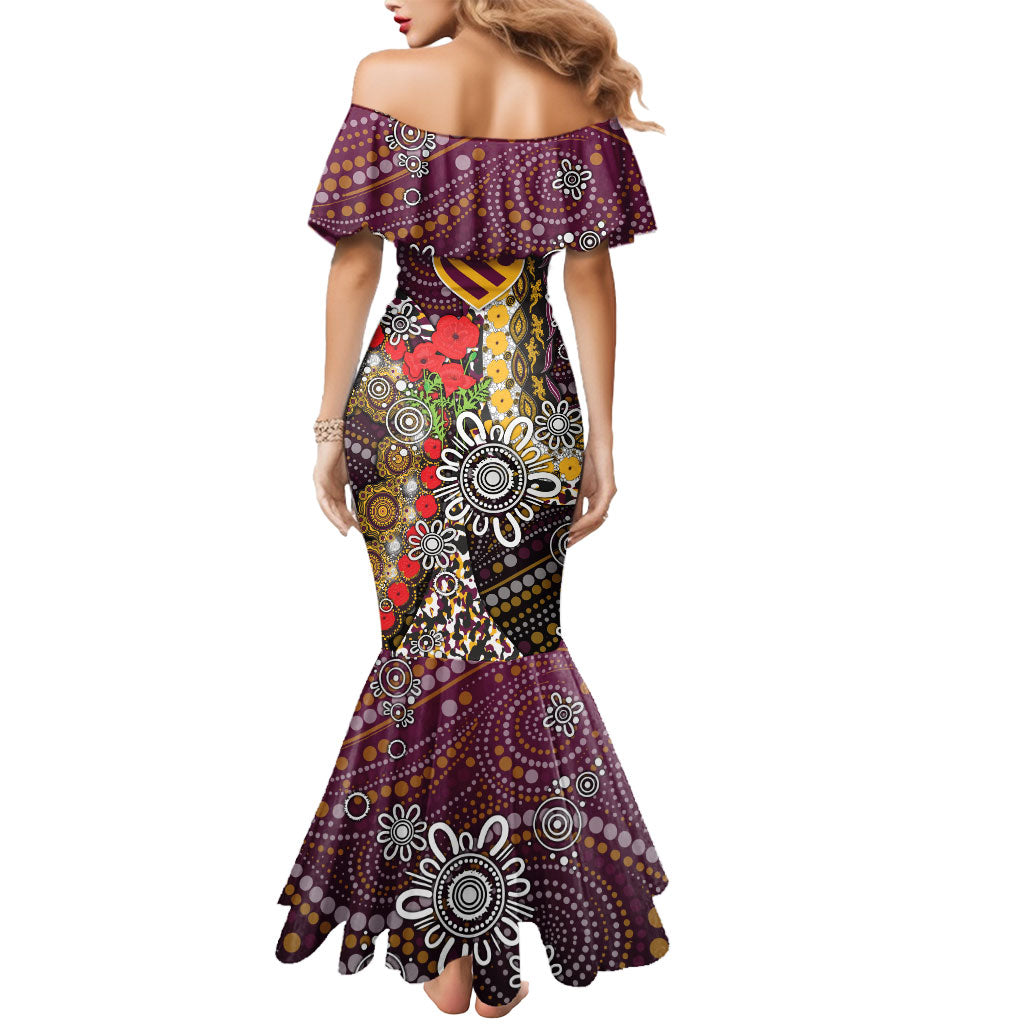 Brisbane Broncos ANZAC Day Mermaid Dress Aboriginal Poppy Remembrance Rugby - Lest We Forget
