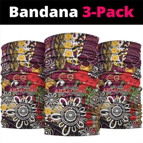 Brisbane Broncos ANZAC Day Neck Gaiter Aboriginal Poppy Remembrance Rugby - Lest We Forget
