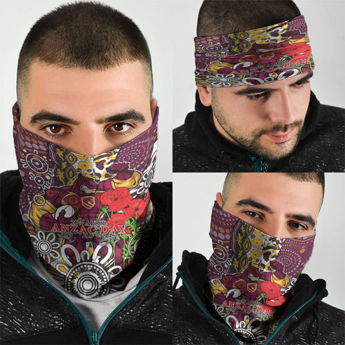 Brisbane Broncos ANZAC Day Neck Gaiter Aboriginal Poppy Remembrance Rugby - Lest We Forget