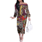 Brisbane Broncos ANZAC Day Off The Shoulder Long Sleeve Dress Aboriginal Poppy Remembrance Rugby - Lest We Forget