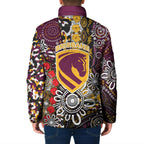 Brisbane Broncos ANZAC Day Padded Jacket Aboriginal Poppy Remembrance Rugby - Lest We Forget
