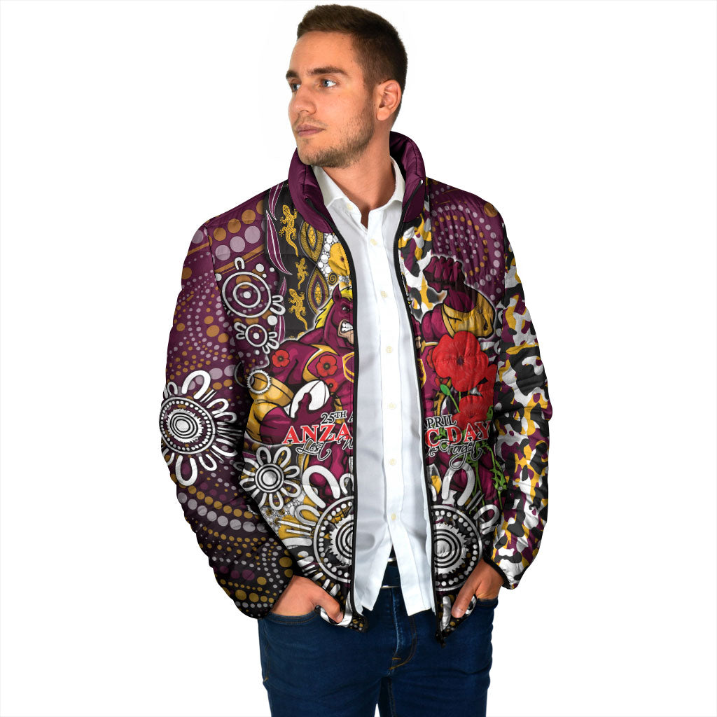 Brisbane Broncos ANZAC Day Padded Jacket Aboriginal Poppy Remembrance Rugby - Lest We Forget