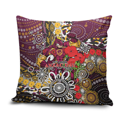 Brisbane Broncos ANZAC Day Pillow Cover Aboriginal Poppy Remembrance Rugby - Lest We Forget