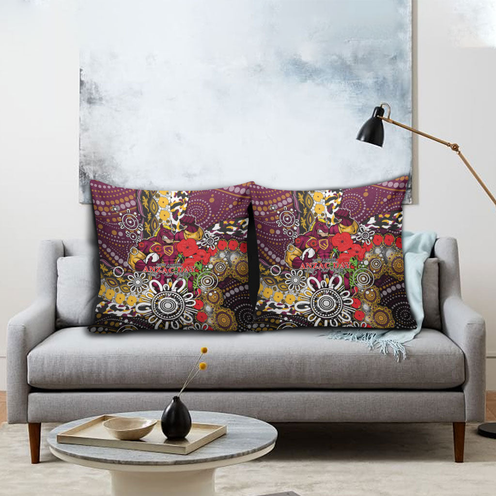 Brisbane Broncos ANZAC Day Pillow Cover Aboriginal Poppy Remembrance Rugby - Lest We Forget