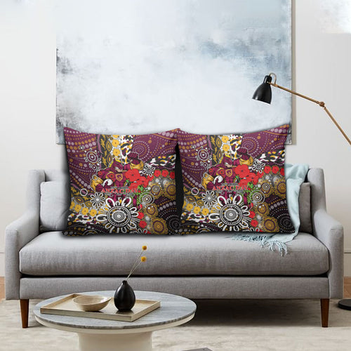 Brisbane Broncos ANZAC Day Pillow Cover Aboriginal Poppy Remembrance Rugby - Lest We Forget