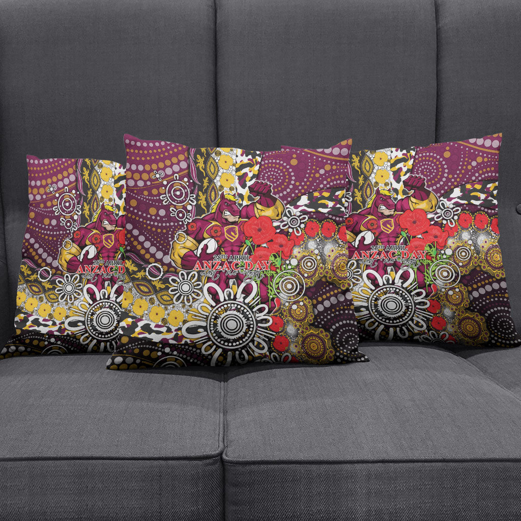 Brisbane Broncos ANZAC Day Pillow Cover Aboriginal Poppy Remembrance Rugby - Lest We Forget