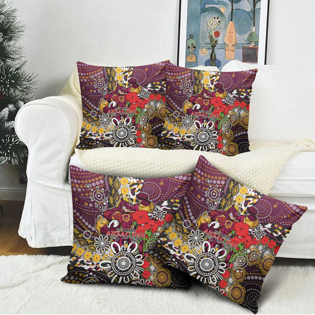 Brisbane Broncos ANZAC Day Pillow Cover Aboriginal Poppy Remembrance Rugby - Lest We Forget