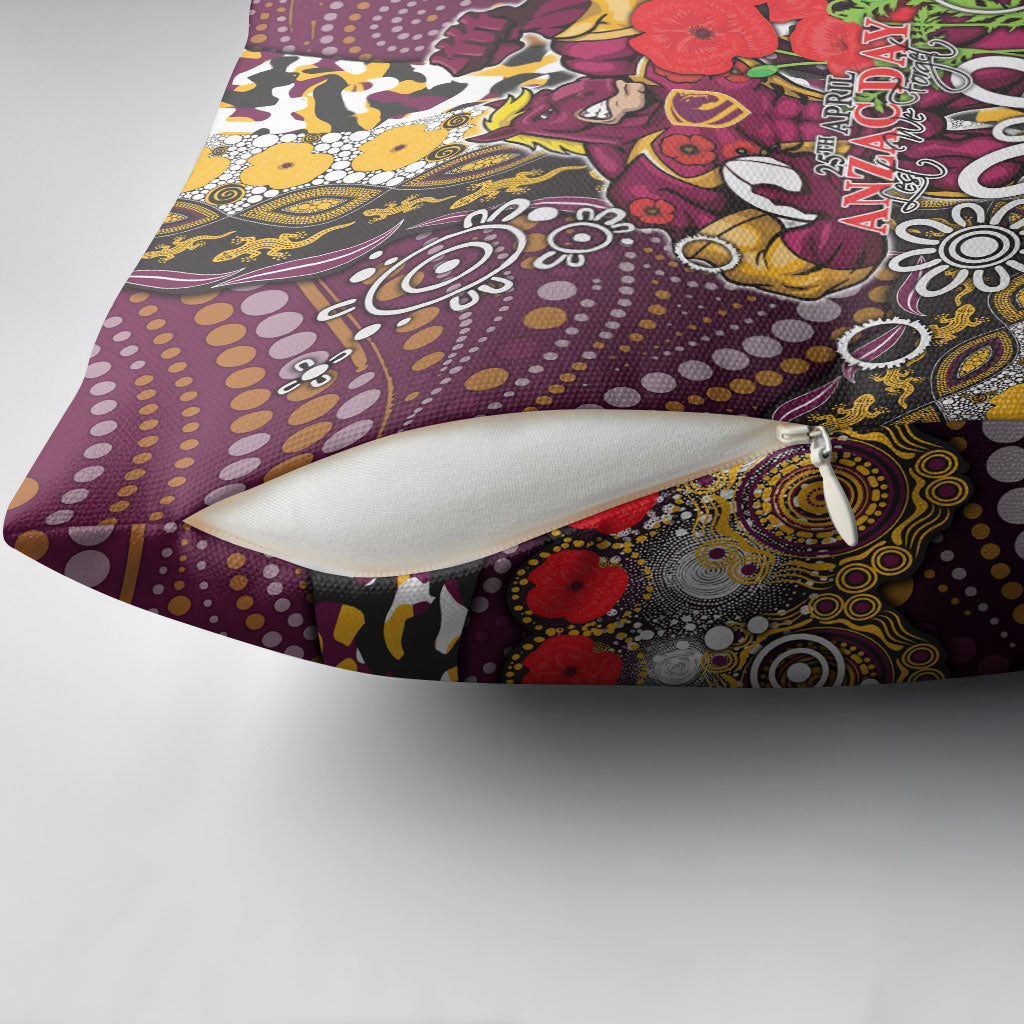 Brisbane Broncos ANZAC Day Pillow Cover Aboriginal Poppy Remembrance Rugby - Lest We Forget