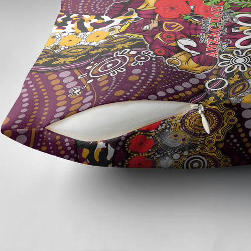 Brisbane Broncos ANZAC Day Pillow Cover Aboriginal Poppy Remembrance Rugby - Lest We Forget