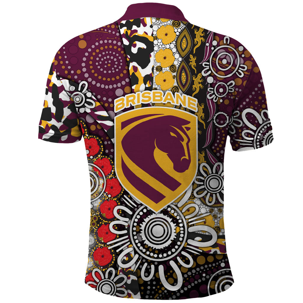 Brisbane Broncos ANZAC Day Polo Shirt Aboriginal Poppy Remembrance Rugby - Lest We Forget