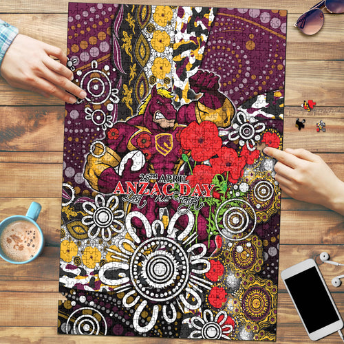 Brisbane Broncos ANZAC Day Puzzle Aboriginal Poppy Remembrance Rugby - Lest We Forget