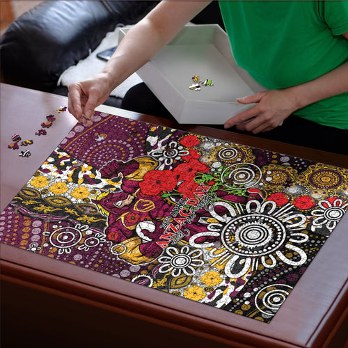 Brisbane Broncos ANZAC Day Puzzle Aboriginal Poppy Remembrance Rugby - Lest We Forget