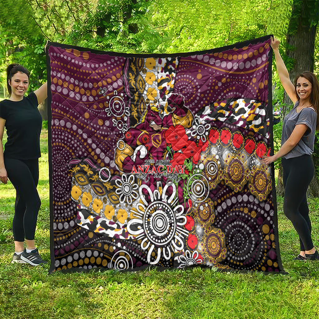 Brisbane Broncos ANZAC Day Quilt Aboriginal Poppy Remembrance Rugby - Lest We Forget