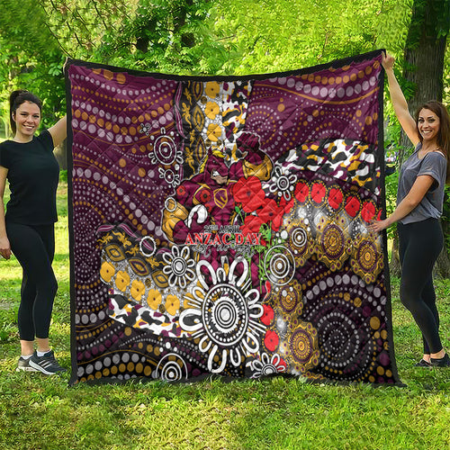 Brisbane Broncos ANZAC Day Quilt Aboriginal Poppy Remembrance Rugby - Lest We Forget