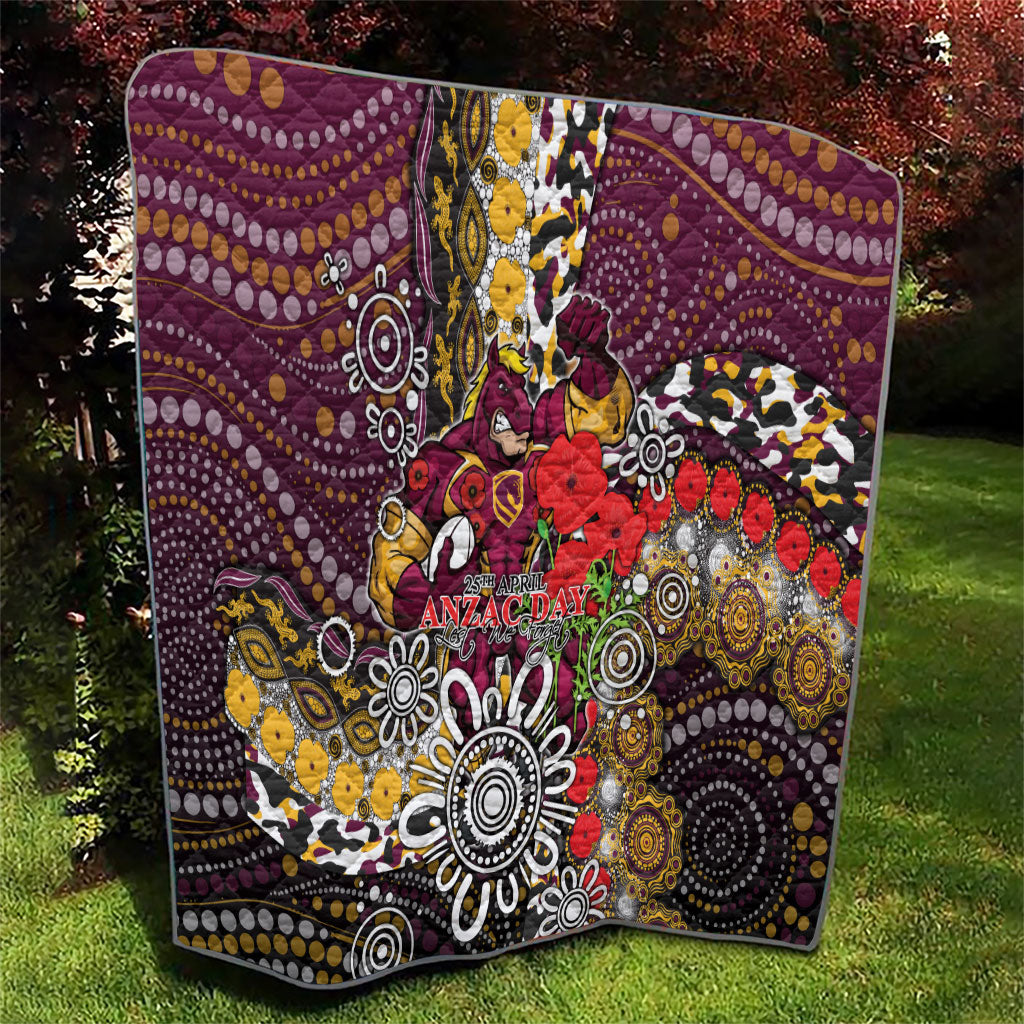 Brisbane Broncos ANZAC Day Quilt Aboriginal Poppy Remembrance Rugby - Lest We Forget