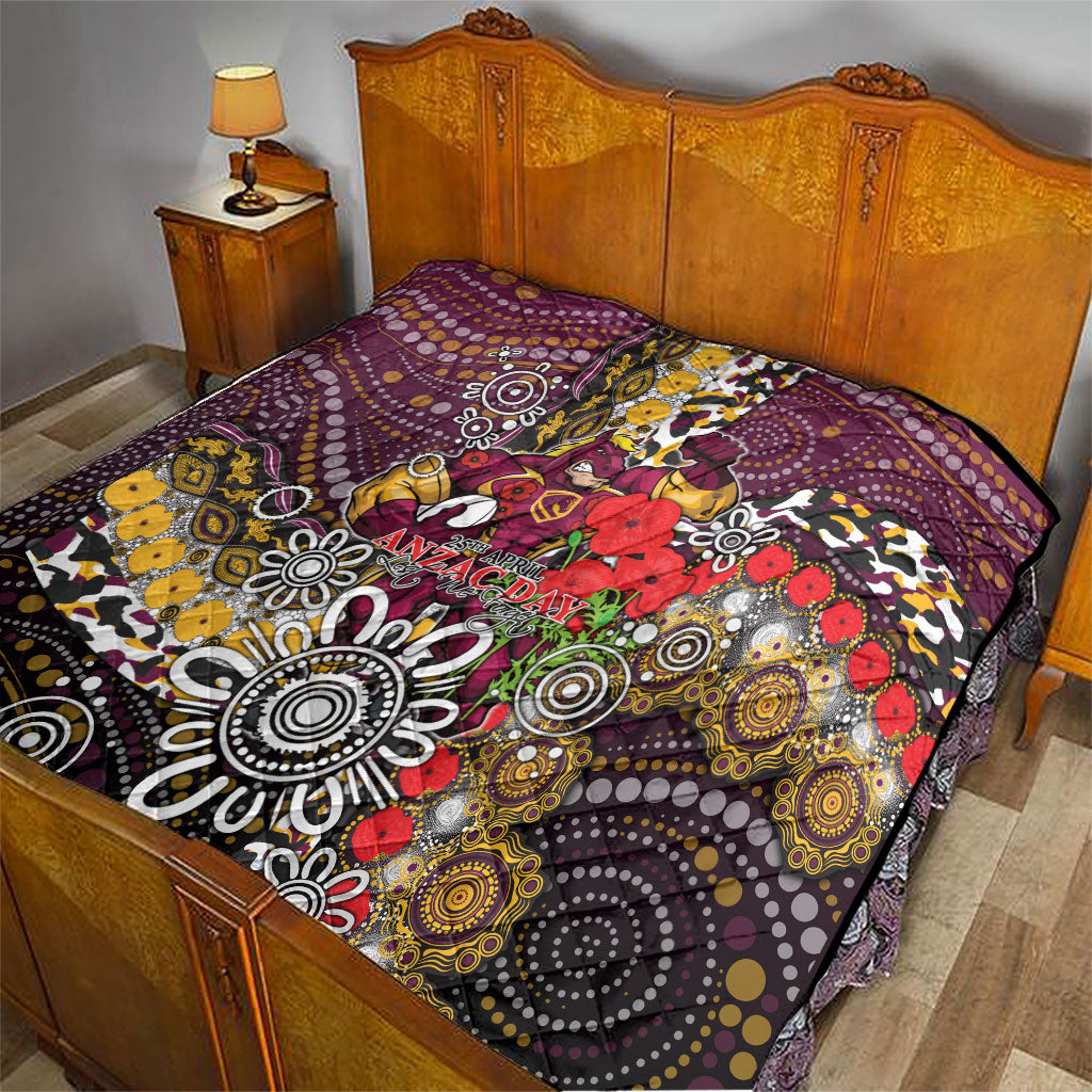 Brisbane Broncos ANZAC Day Quilt Aboriginal Poppy Remembrance Rugby - Lest We Forget