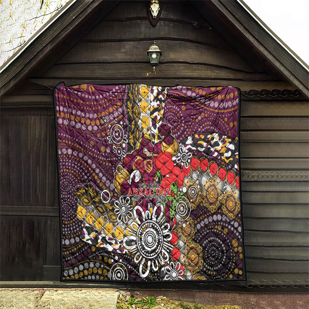Brisbane Broncos ANZAC Day Quilt Aboriginal Poppy Remembrance Rugby - Lest We Forget
