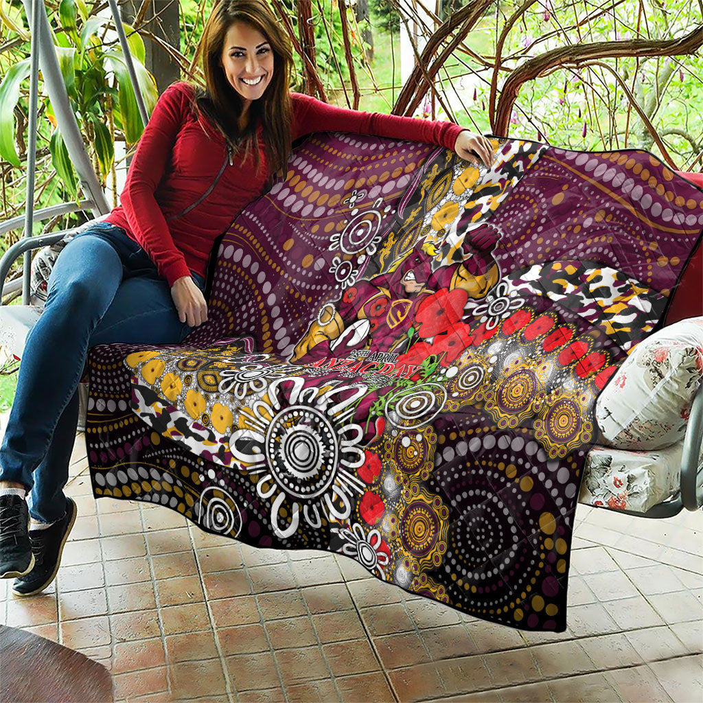 Brisbane Broncos ANZAC Day Quilt Aboriginal Poppy Remembrance Rugby - Lest We Forget