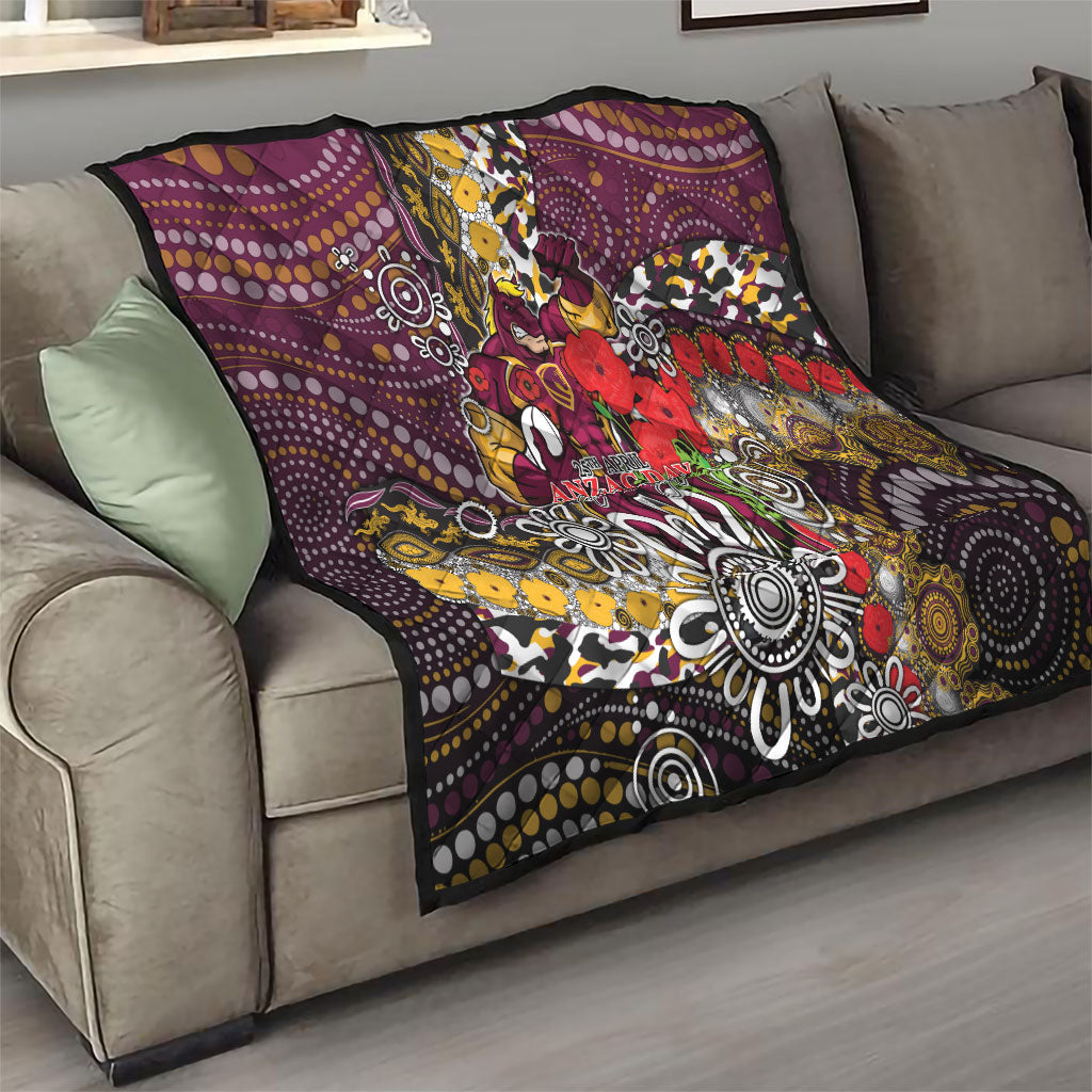 Brisbane Broncos ANZAC Day Quilt Aboriginal Poppy Remembrance Rugby - Lest We Forget