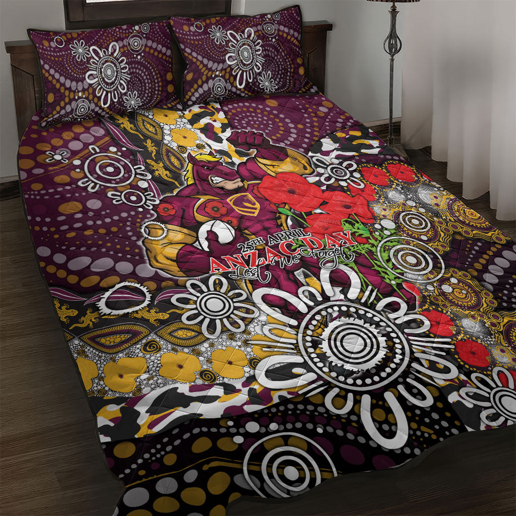 Brisbane Broncos ANZAC Day Quilt Bed Set Aboriginal Poppy Remembrance Rugby - Lest We Forget