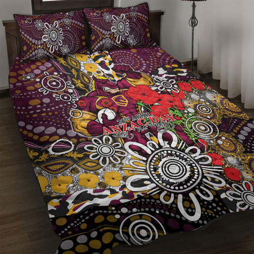 Brisbane Broncos ANZAC Day Quilt Bed Set Aboriginal Poppy Remembrance Rugby - Lest We Forget