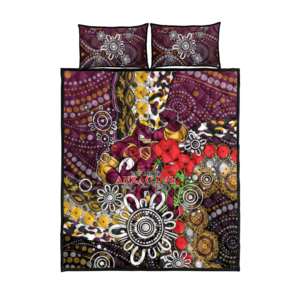 Brisbane Broncos ANZAC Day Quilt Bed Set Aboriginal Poppy Remembrance Rugby - Lest We Forget