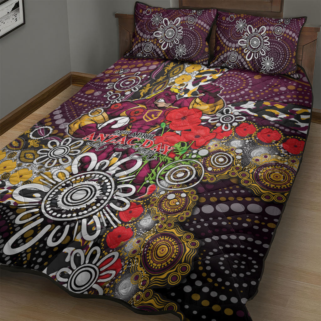 Brisbane Broncos ANZAC Day Quilt Bed Set Aboriginal Poppy Remembrance Rugby - Lest We Forget