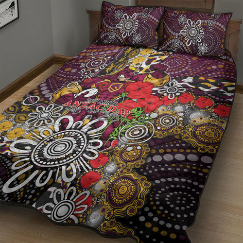 Brisbane Broncos ANZAC Day Quilt Bed Set Aboriginal Poppy Remembrance Rugby - Lest We Forget