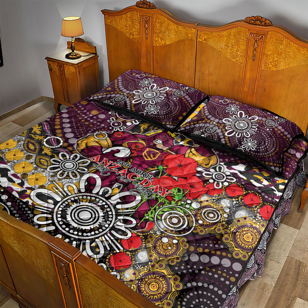 Brisbane Broncos ANZAC Day Quilt Bed Set Aboriginal Poppy Remembrance Rugby - Lest We Forget
