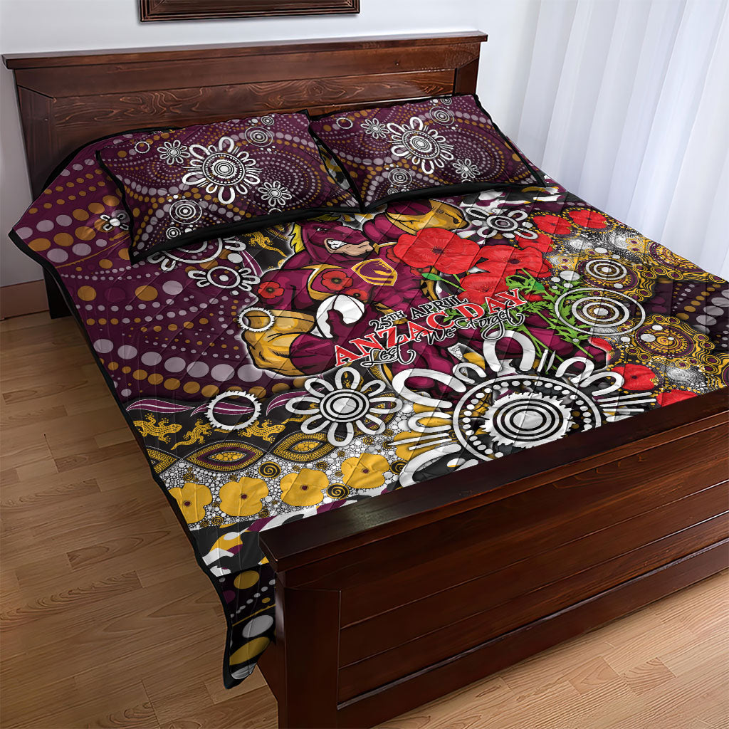 Brisbane Broncos ANZAC Day Quilt Bed Set Aboriginal Poppy Remembrance Rugby - Lest We Forget