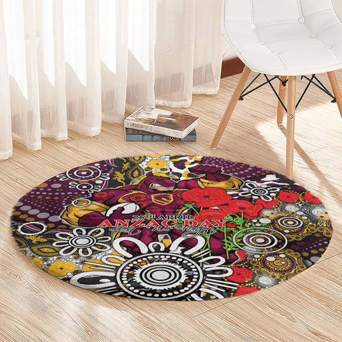 Brisbane Broncos ANZAC Day Round Carpet Aboriginal Poppy Remembrance Rugby - Lest We Forget
