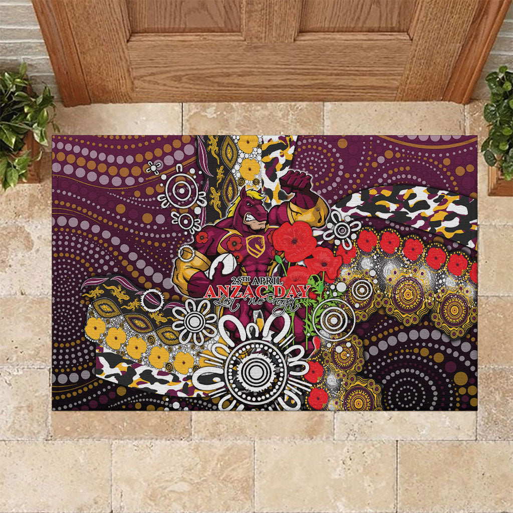 Brisbane Broncos ANZAC Day Rubber Doormat Aboriginal Poppy Remembrance Rugby - Lest We Forget
