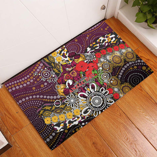 Brisbane Broncos ANZAC Day Rubber Doormat Aboriginal Poppy Remembrance Rugby - Lest We Forget