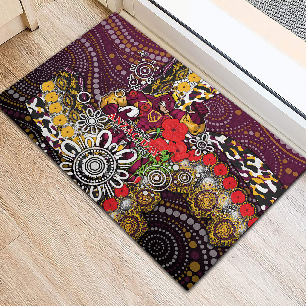 Brisbane Broncos ANZAC Day Rubber Doormat Aboriginal Poppy Remembrance Rugby - Lest We Forget