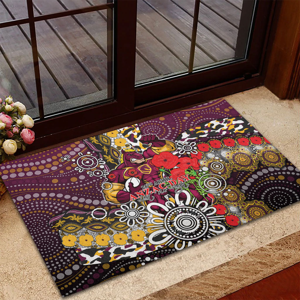 Brisbane Broncos ANZAC Day Rubber Doormat Aboriginal Poppy Remembrance Rugby - Lest We Forget