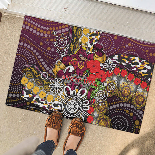 Brisbane Broncos ANZAC Day Rubber Doormat Aboriginal Poppy Remembrance Rugby - Lest We Forget