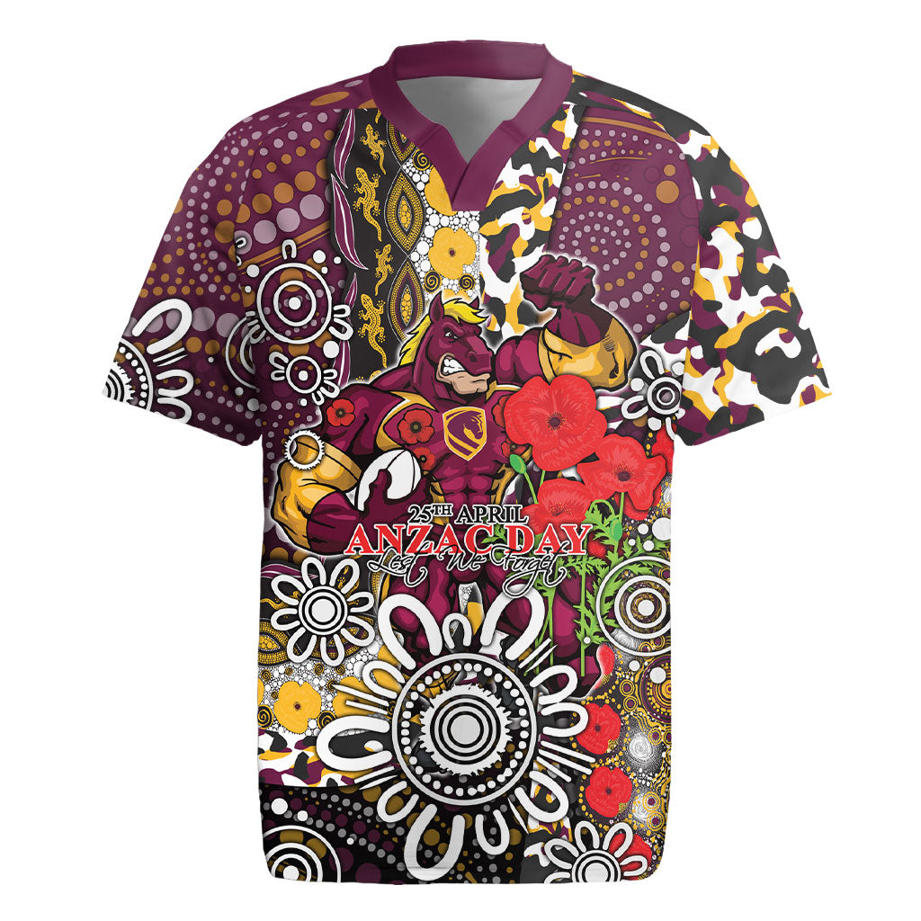 Brisbane Broncos ANZAC Day Rugby Jersey Aboriginal Poppy Remembrance Rugby - Lest We Forget