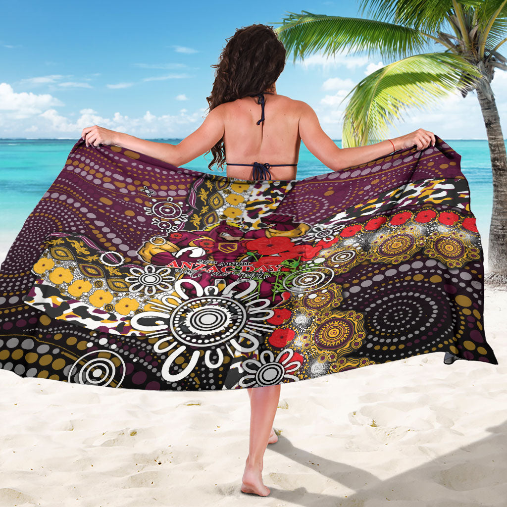 Brisbane Broncos ANZAC Day Sarong Aboriginal Poppy Remembrance Rugby - Lest We Forget