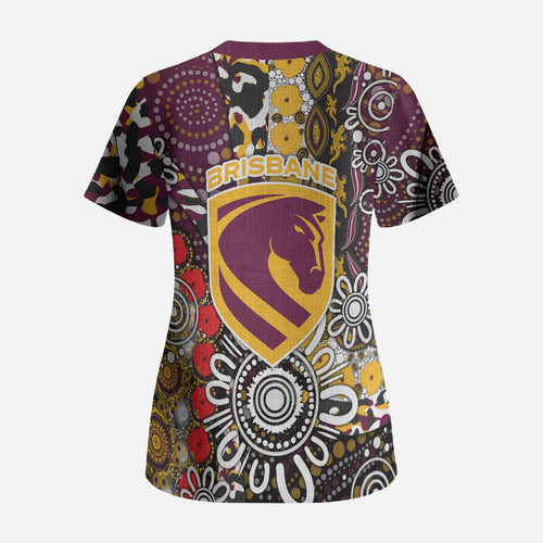 Brisbane Broncos ANZAC Day Scrub Top Aboriginal Poppy Remembrance Rugby - Lest We Forget
