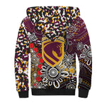 Brisbane Broncos ANZAC Day Sherpa Hoodie Aboriginal Poppy Remembrance Rugby - Lest We Forget