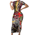 Brisbane Broncos ANZAC Day Short Sleeve Bodycon Dress Aboriginal Poppy Remembrance Rugby - Lest We Forget