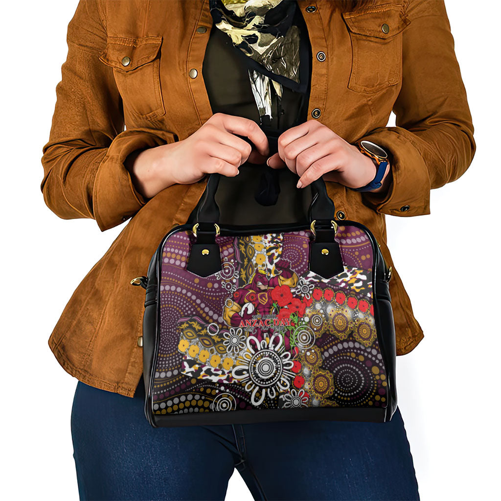 Brisbane Broncos ANZAC Day Shoulder Handbag Aboriginal Poppy Remembrance Rugby - Lest We Forget