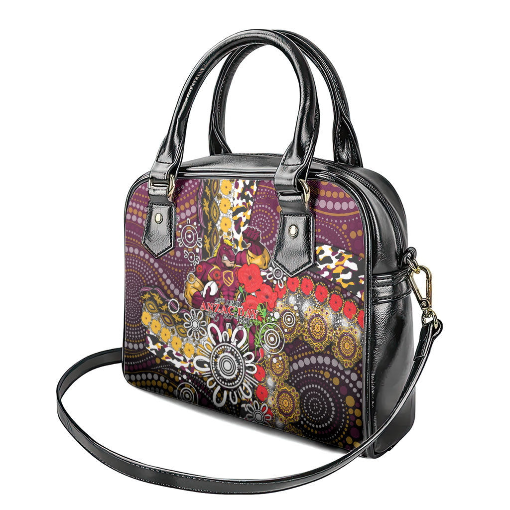 Brisbane Broncos ANZAC Day Shoulder Handbag Aboriginal Poppy Remembrance Rugby - Lest We Forget