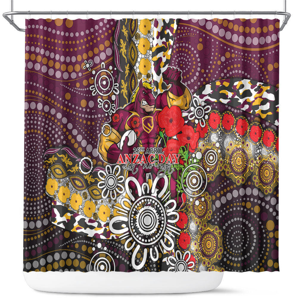 Brisbane Broncos ANZAC Day Shower Curtain Aboriginal Poppy Remembrance Rugby - Lest We Forget